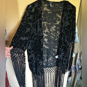 Forever 21 Black Velvet Long Tassel Kimono